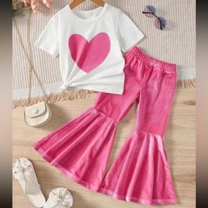 Young Girls Heart Print Tee & Flare Leg Pants